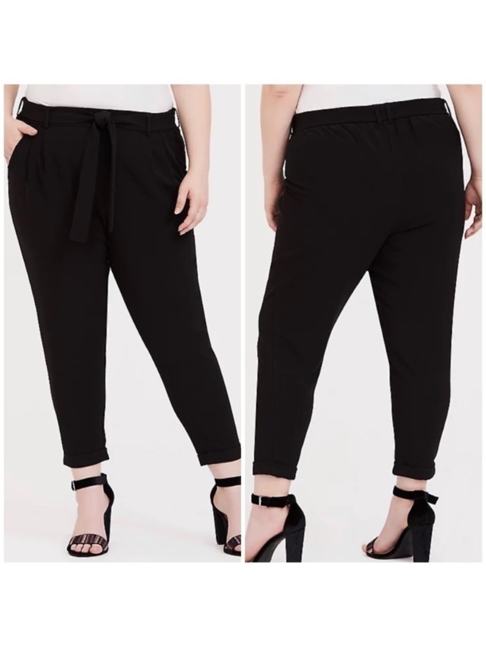 Torrid Black Structured Woven Tie Front Tapered Pants